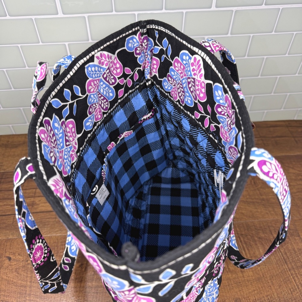 Vera Bradley Alpine Floral Quilted Tote Bag Monogram NPM Blue Purple Plaid - Picture 7 of 14